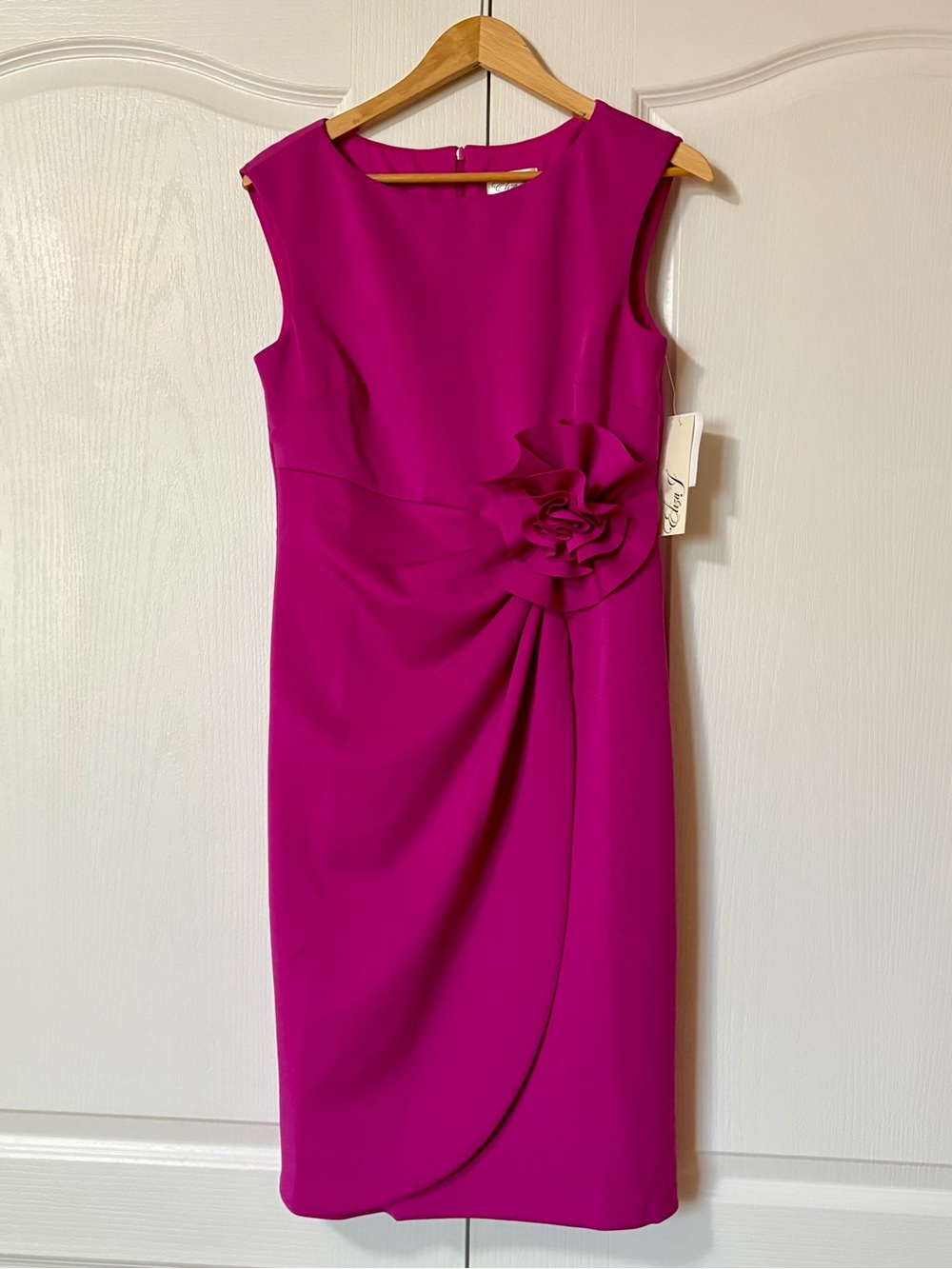 Eliza J Fuchsia Sleeveless Sheath Dress with Floral Waist Detail